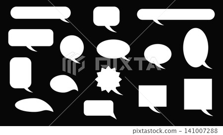 blank white speech bubbles set isolated on black background. cartoon chat boxes collection with different shape for comic talking and conversation frame decoration blank white speech bubbles set isolated on black background. cartoon chat boxes collection with different shape for comic talking and conversation frame decoration 141007288