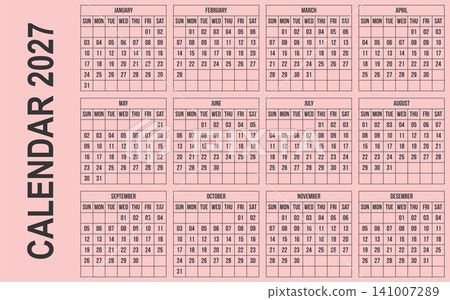 Modern style 2027 annual calendar template Modern style 2027 annual calendar template 141007289
