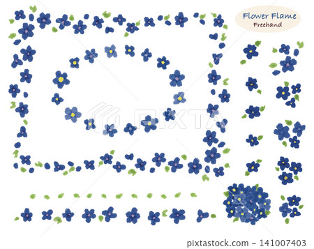 Blue floral frame set, small flowers, blue, square frame, round frame Blue floral frame set, small flowers, blue, square frame, round frame 141007403