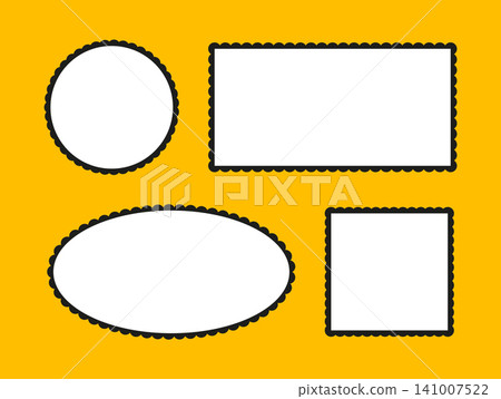 Scalloped frames set. Label forms. Silhouette lace frame, backgrounds. Rectangle, ellipse, circle and square shapes with scalloped edges. Elements for tag, sticker of label collection. 141007522
