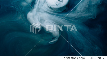 Blur ink flow. Smoke swirl. White spiral vortex curl stream on blue black background. Night color fantasy blow defocused abstract cloud. Blur ink flow. Smoke swirl. White spiral vortex curl stream on blue black background. Night color fantasy blow defocused abstract cloud. 141007817