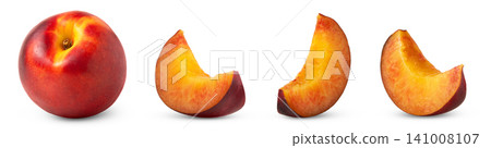 Red whole nectarine peaches and slice of nectarine isolated set, collection Red whole nectarine peaches and slice of nectarine isolated set, collection 141008107