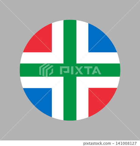 Flag of Groningen Netherlands province circle sticker, icon, banner. Groningen flag round button, badge, background. 141008127