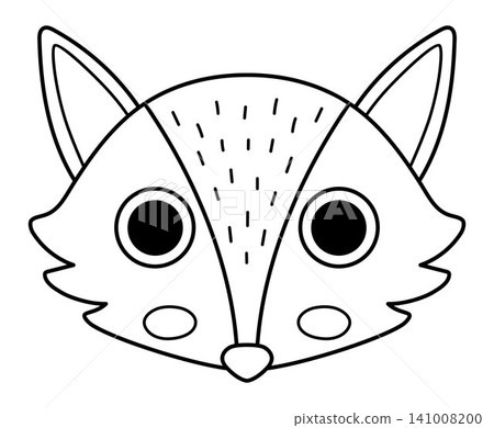 Vector black and white cartoon fox face isolated on white background. Funny head clipart. Cute line forest animal muzzle icon for kids. Outline woodland element. Wildlife illustration, coloring page Vector black and white cartoon fox face isolated on white background. Funny head clipart. Cute line forest animal muzzle icon for kids. Outline woodland element. Wildlife illustration, coloring page 141008200