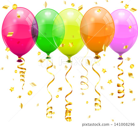 Golden Streamer, Balloons and Confetti 141008296