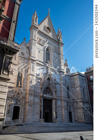 Naples, italy. December 27, 2024. Duomo di san gennaro, or naples cathedral, showing its neo gothic facade. This historical landmark houses the treasure of san gennaro Naples, italy. December 27, 2024. Duomo di san gennaro, or naples cathedral, showing its neo gothic facade. This historical landmark houses the treasure of san gennaro 141008344