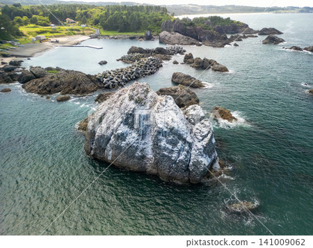 Aerial photograph of Shiraiwa Rock on Tanesashi Coast, Sanriku Reconstruction National Park, Hachinohe City, Aomori Prefecture Aerial photograph of Shiraiwa Rock on Tanesashi Coast, Sanriku Reconstruction National Park, Hachinohe City, Aomori Prefecture 141009062