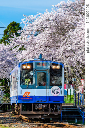 Noto Railway: Noto Kashima Station with cherry blossoms in full bloom Noto Railway: Noto Kashima Station with cherry blossoms in full bloom 141009408