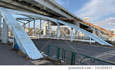 歷史悠久的綾瀨橋是一座鋼拱橋，與大都會高速公路的高架結構完美交疊。 141009917
