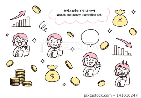 Illustration set of senior women, money, and investing 141010247