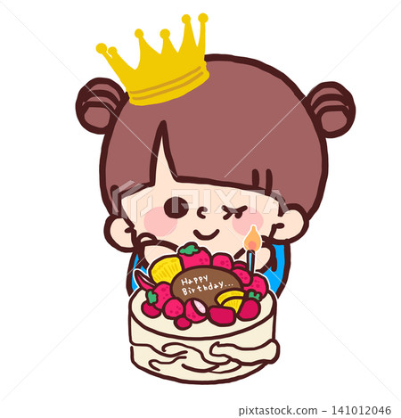 A hand-drawn illustration of a girl wearing a crown and smiling in front of a birthday cake. A hand-drawn illustration of a girl wearing a crown and smiling in front of a birthday cake. 141012046