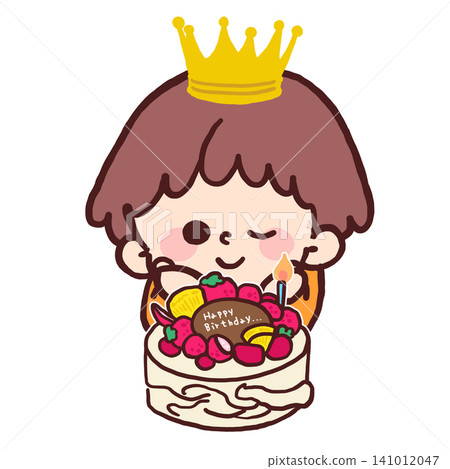 A hand-drawn illustration of a boy wearing a crown and smiling in front of a birthday cake. A hand-drawn illustration of a boy wearing a crown and smiling in front of a birthday cake. 141012047