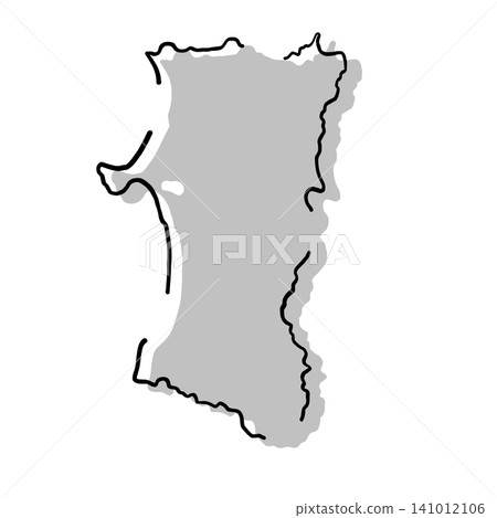 Silhouette illustration of a map of Akita Prefecture | Gray, hand-drawn style, line art 141012106