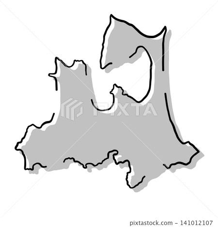 Silhouette illustration of a map of Aomori Prefecture | Gray, hand-drawn style, line art 141012107