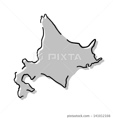 Silhouette illustration of a map of Hokkaido | Gray, hand-drawn style, line art 141012108
