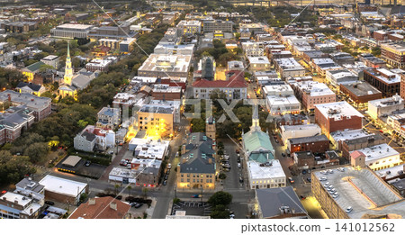 Savannah, Georgia. Urban landscape of old historical city. USA cityscape at sunset Savannah, Georgia. Urban landscape of old historical city. USA cityscape at sunset 141012562