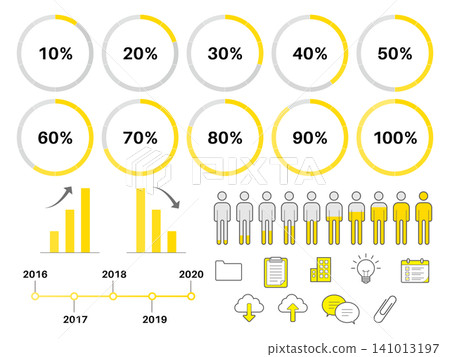 Infographic and graph icon set (percentage, business, yellow, vector, transparent background) 141013197