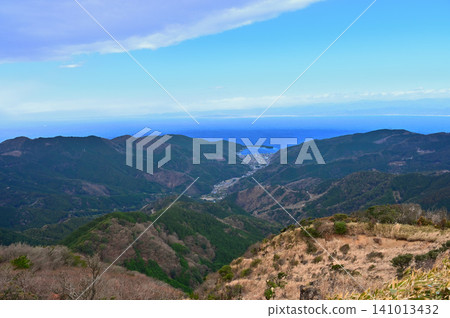 View of Toda Fishing Port and Suruga Bay from near Mt. Kodaruma on the Izu Mountain Ridge Trail of the Izu Peninsula. View of Toda Fishing Port and Suruga Bay from near Mt. Kodaruma on the Izu Mountain Ridge Trail of the Izu Peninsula. 141013432