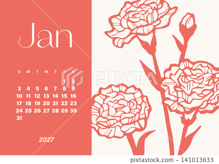 January 2027 Desk Calendar - Carnation Illustration Design January 2027 Desk Calendar - Carnation Illustration Design 141013633