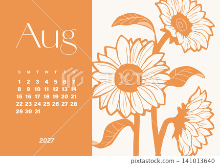 August 2027 Desk Calendar - Sunflower Illustration Design August 2027 Desk Calendar - Sunflower Illustration Design 141013640