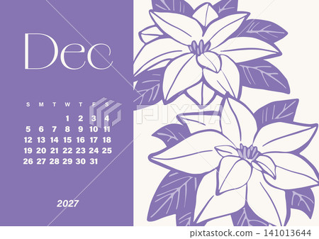 December 2027 Desk Calendar - Poinsettia Illustration Design December 2027 Desk Calendar - Poinsettia Illustration Design 141013644