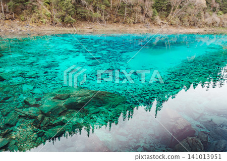 Scenery Jiuzhaigou national park in Sichuan, China. Beautiful Colorful Pond in Autumn season. Famous Landmark and Vacation near Chengdu, China. Asia travel concept Scenery Jiuzhaigou national park in Sichuan, China. Beautiful Colorful Pond in Autumn season. Famous Landmark and Vacation near Chengdu, China. Asia travel concept 141013951