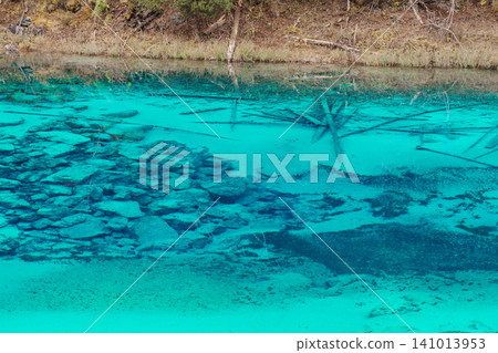 Scenery Jiuzhaigou national park in Sichuan, China. Beautiful Colorful Pond in Autumn season. Famous Landmark and Vacation near Chengdu, China. Asia travel concept 141013953