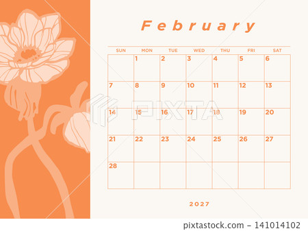 February 2027 Desk Calendar - Anemone Illustration Design February 2027 Desk Calendar - Anemone Illustration Design 141014102