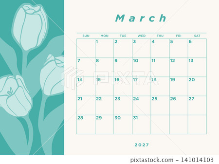 March 2027 Desk Calendar - Tulip Illustration Design March 2027 Desk Calendar - Tulip Illustration Design 141014103