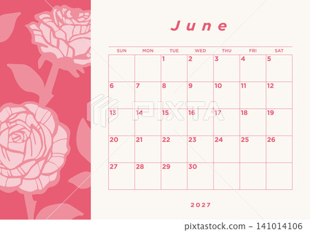 June 2027 Desk Calendar - Rose Illustration Design June 2027 Desk Calendar - Rose Illustration Design 141014106