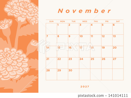 November 2027 Desk Calendar - Marigold Illustration Design November 2027 Desk Calendar - Marigold Illustration Design 141014111