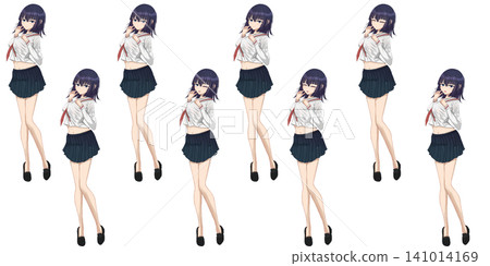 Full-body character illustration of a black-haired high school girl for TRPGs and games - Anime/manga style illustration set Full-body character illustration of a black-haired high school girl for TRPGs and games - Anime/manga style illustration set 141014169
