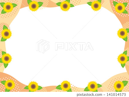 A horizontal frame with sunflowers and round geometric patterns of dots and stripes - orange A horizontal frame with sunflowers and round geometric patterns of dots and stripes - orange 141014573