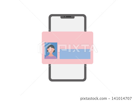 Vector illustration of a middle-aged woman with a smartphone and My Number Card. Vector illustration of a middle-aged woman with a smartphone and My Number Card. 141014707