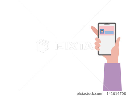 Vector illustration of a middle-aged woman's smartphone and My Number Card. Vector illustration of a middle-aged woman's smartphone and My Number Card. 141014708