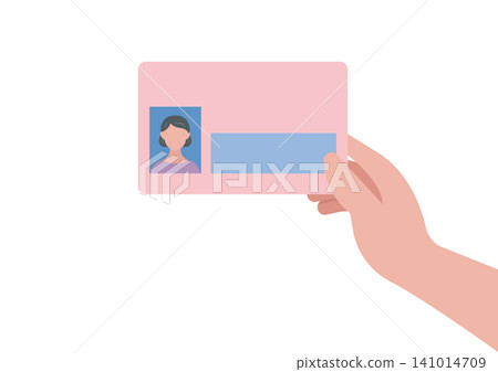 Vector illustration of a middle-aged woman's hand holding a My Number Card. Vector illustration of a middle-aged woman's hand holding a My Number Card. 141014709