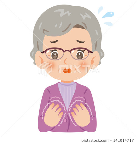 Illustration of a senior woman with trembling hands 141014717