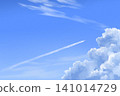 A realistic illustration of a refreshing summer sky with cumulonimbus clouds in the lower right and contrails spreading across it. 141014729
