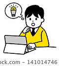A male student gets an idea using his computer. 141014746