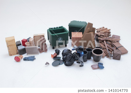 Miniature Recycling Workers Sorting Paper Waste Scene 141014770