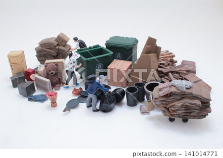 Miniature Recycling Workers Sorting Paper Waste Scene 141014771