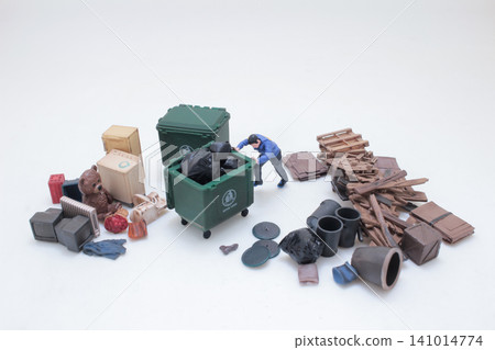 Miniature Waste Sorting Scene With Recycling Concept Miniature Waste Sorting Scene With Recycling Concept 141014774