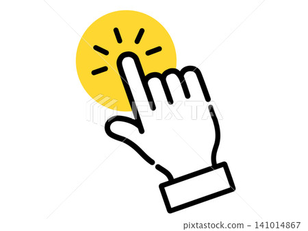 Simple hand pointer icon illustration with sleeves, yellow. Simple hand pointer icon illustration with sleeves, yellow. 141014867