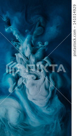 Paint cloud. Magic fume. Blue violet art blend color curl liquid. Cosmic abstract fluid spill pigment sky emulsion blur background. 141014929