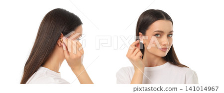 Set, Woman demonstrates how to wear earrings for a design, PNG Set, Woman demonstrates how to wear earrings for a design, PNG 141014967
