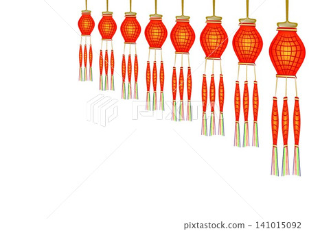 Red traditional hanging lanterns row from small to large on white background. Red traditional hanging lanterns row from small to large on white background. 141015092