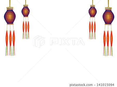 Blue and red traditional hanging lanterns border isolated on white background. Blue and red traditional hanging lanterns border isolated on white background. 141015094