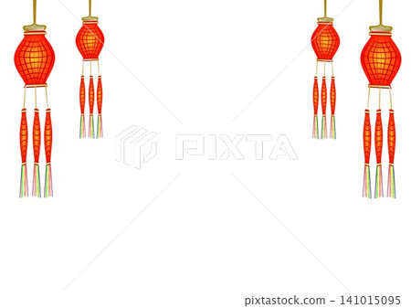 Red traditional hanging lanterns border illustration isolated on white background. 141015095
