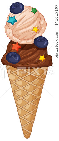 Double Scoop Ice Cream Cone with Blueberries and Star Sprinkles 141015107