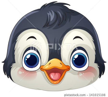 Adorable Baby Penguin Head Vector Graphic with Large Blue Eyes 141015108